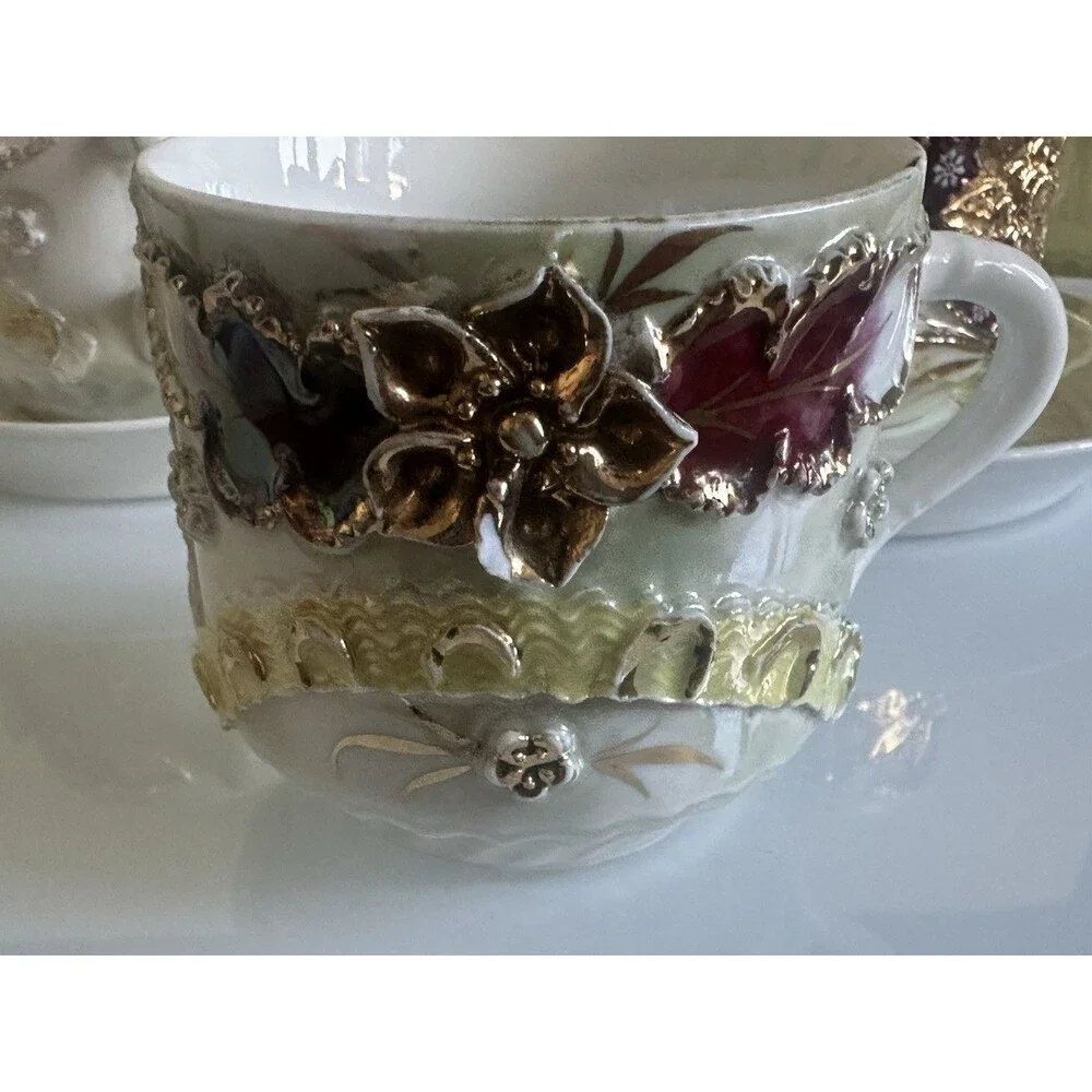 Unmarked Porcelain Floral Gold Trim 5 Cup & Saucer Sets Germany MPN 28